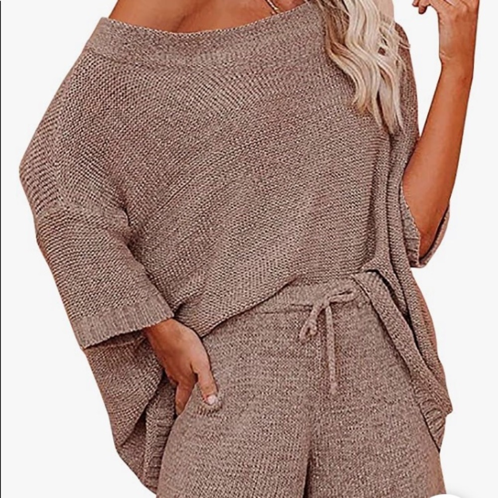 2 Piece sweater set knit top & drawstring waist shorts